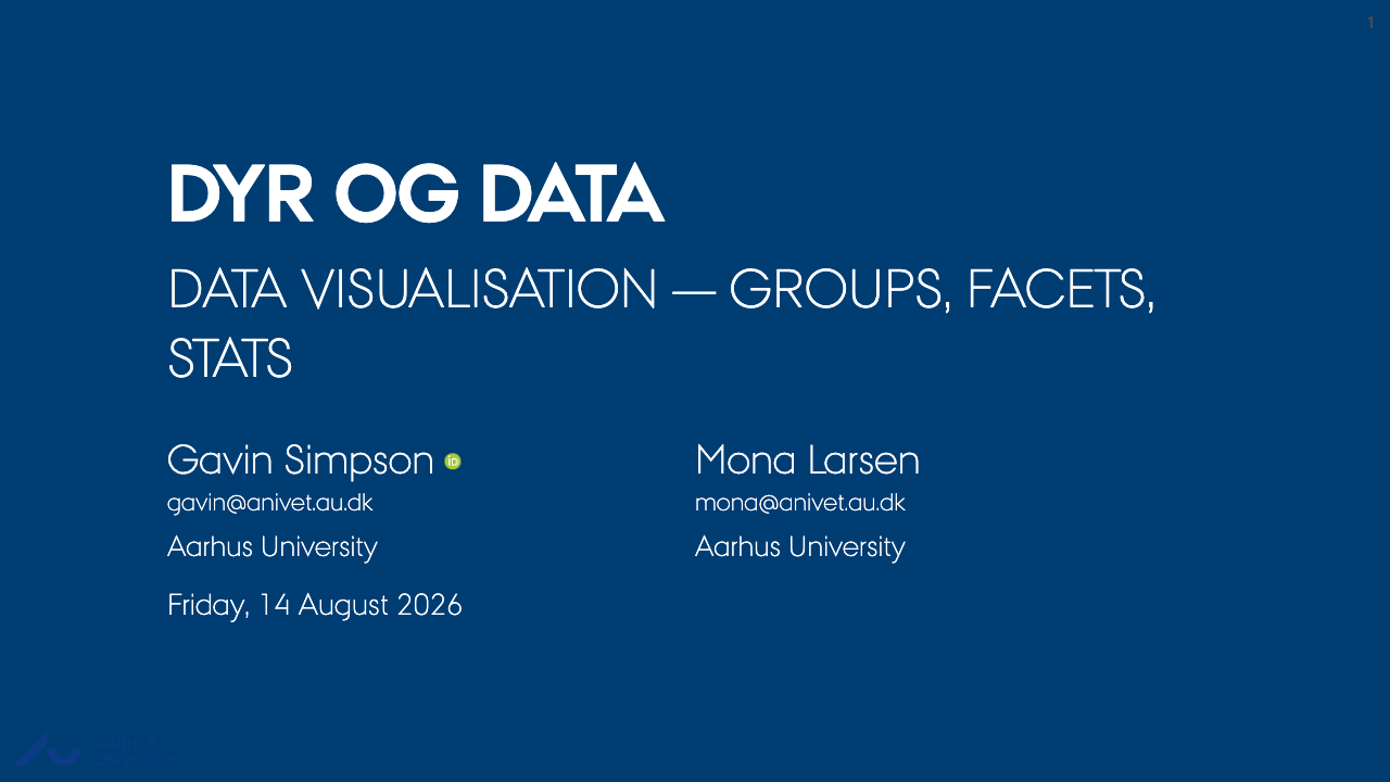 First slide of Data visualisation — groups, facets, stats